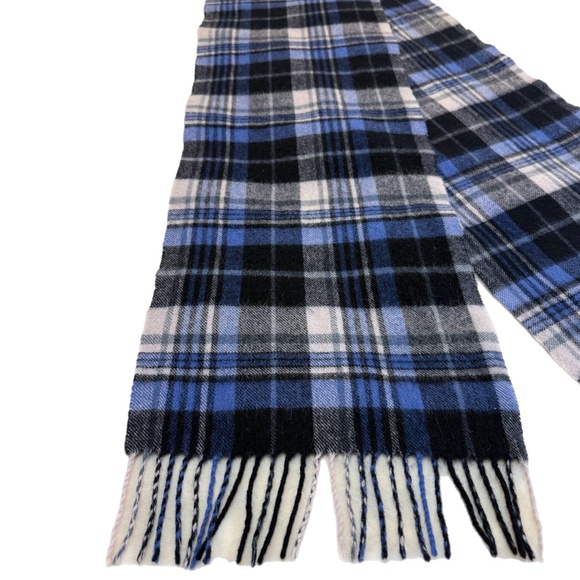 TT  100% Wool Blue & Grey Tartan Scarf 🇲🇳– Extra Long 75" - Picture 5 of 8